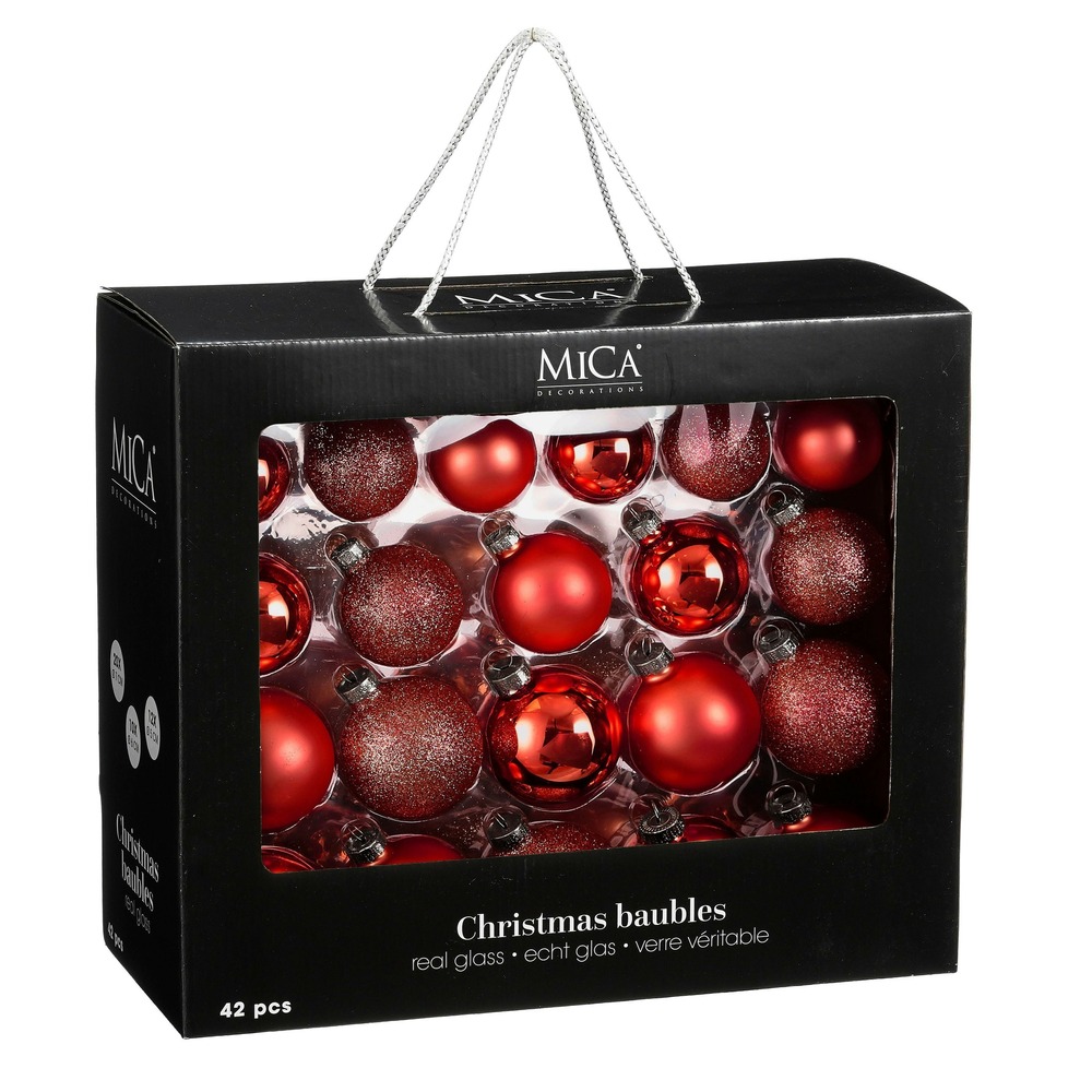 Mica decorations - boules de noël en verre rouge - 42 pièces