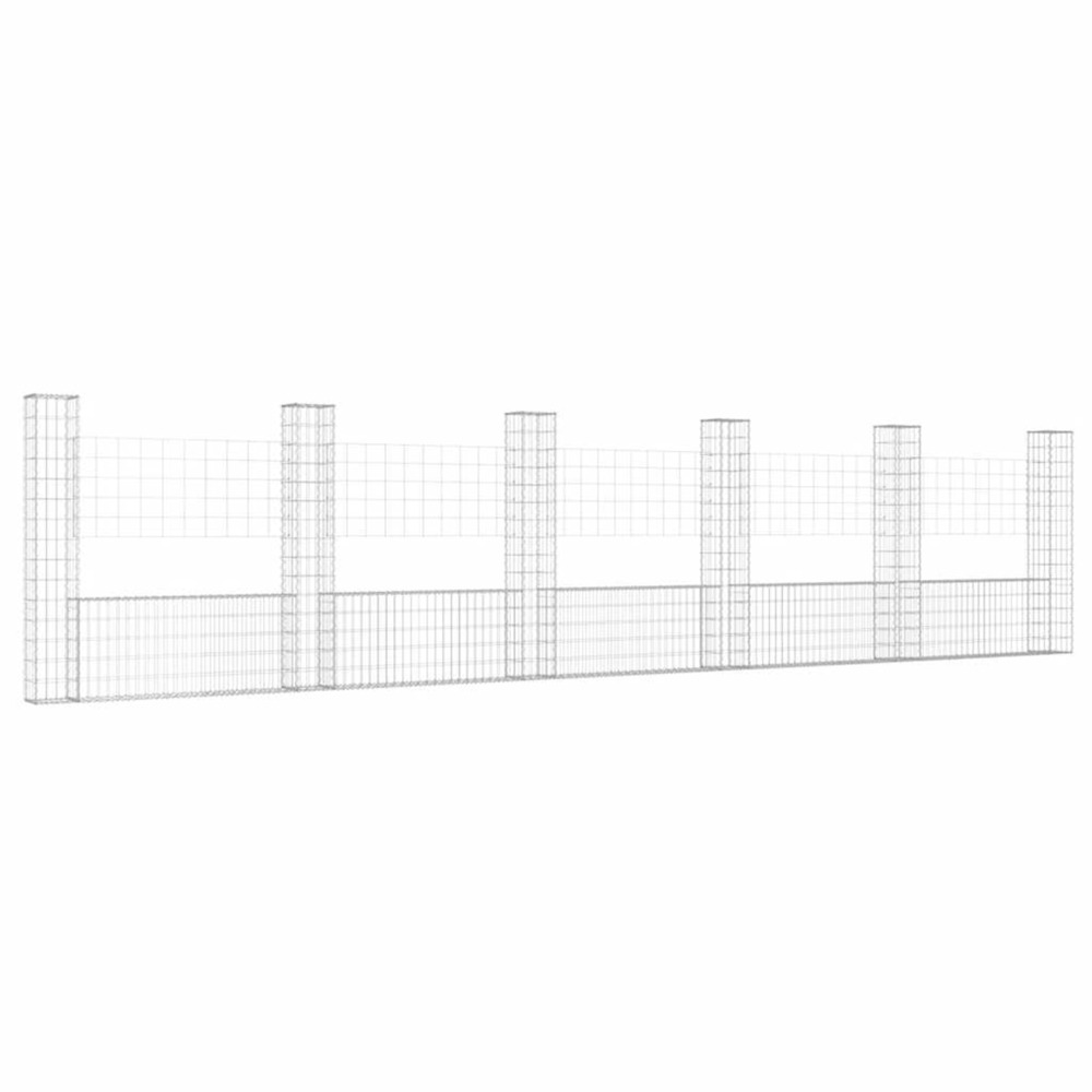 Panier de gabion en forme de u avec 6 poteaux fer 620x20x150 cm