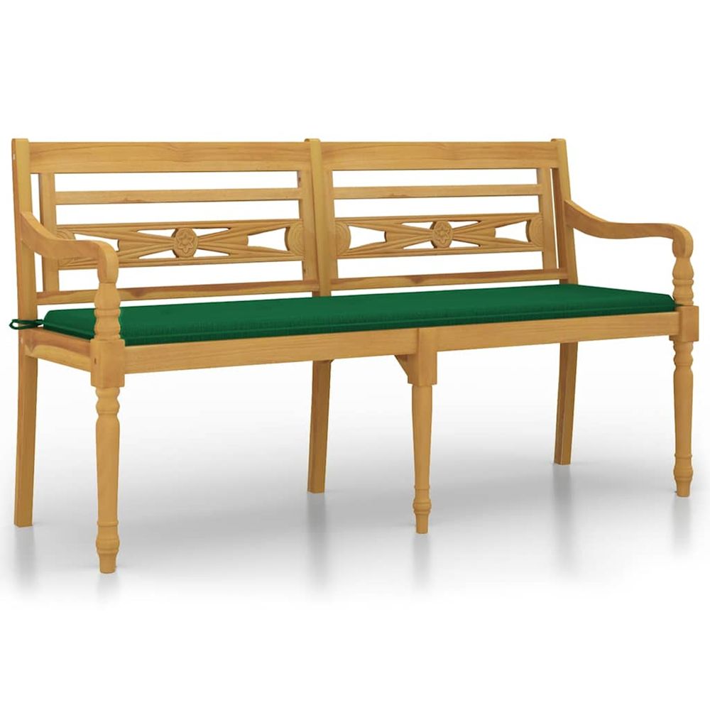 Banc batavia avec coussin vert 150 cm bois de teck massif