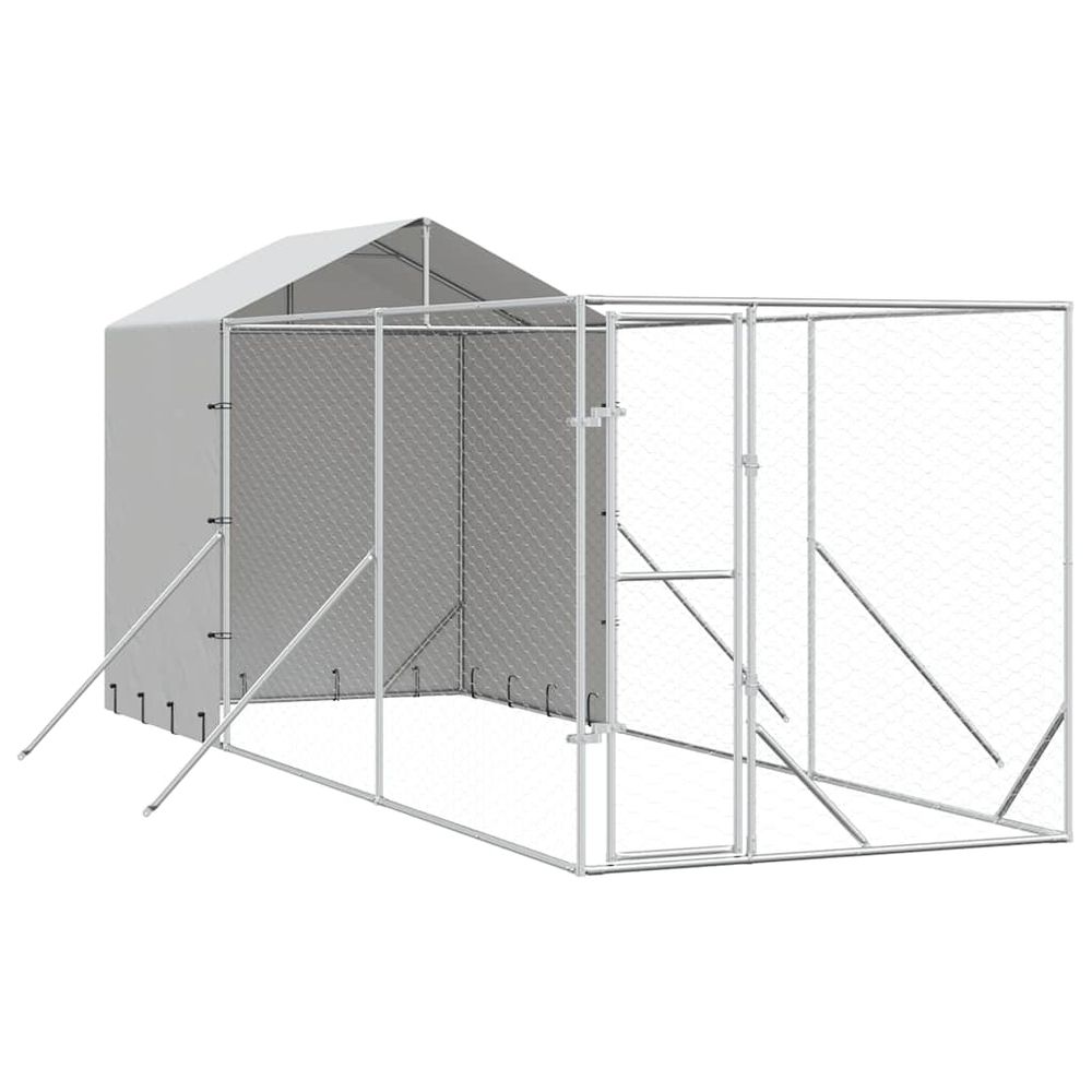 Chenil d'extérieur pour chiens avec toit argenté 2x6x2,5 m