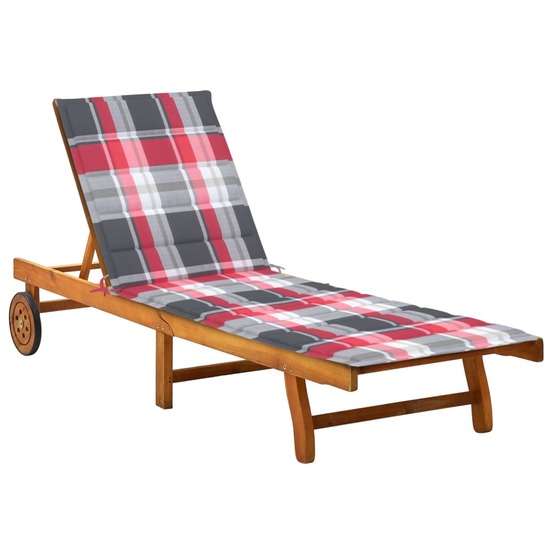 Transat chaise longue bain de soleil lit de jardin terrasse meuble d'extérieur avec coussin bois d'acacia solide