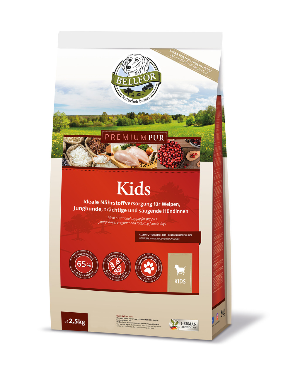 Nourriture sans gluten pour chiots avec de la viande de poulet - premium pur enfants - premium pur kids - 2,5 kg