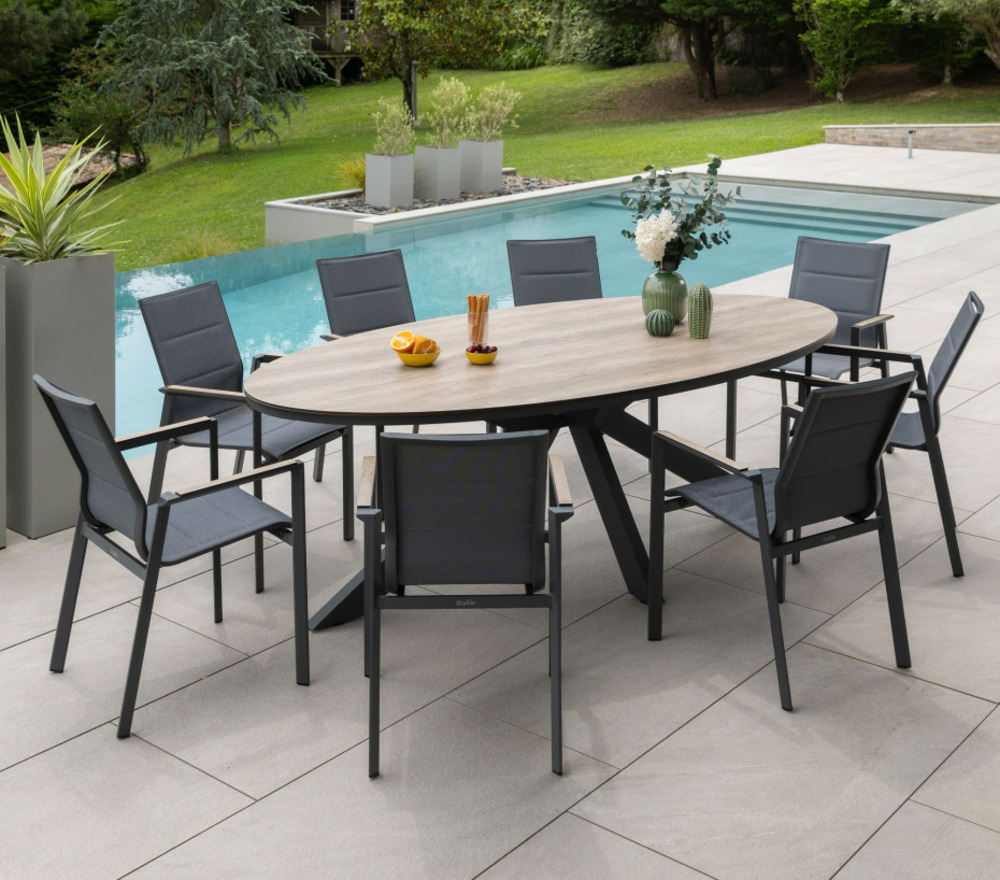 Ensemble table et chaises de jardin - 8 places - chêne - carmelo