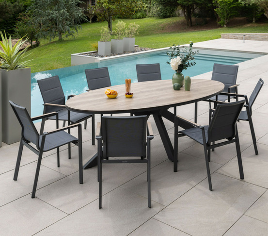 Ensemble table et chaises de jardin - 8 places - chêne - carmelo