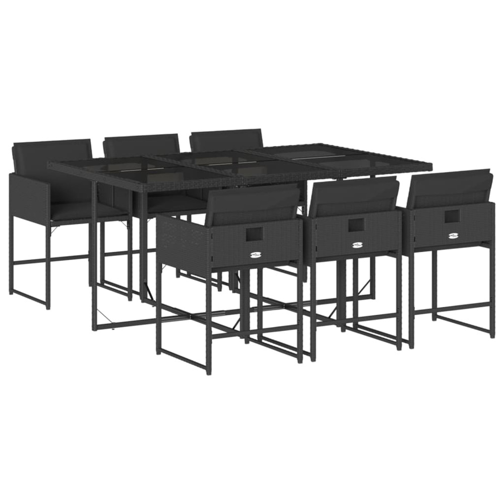 Ensemble à manger de jardin coussins 7pcs noir résine tressée