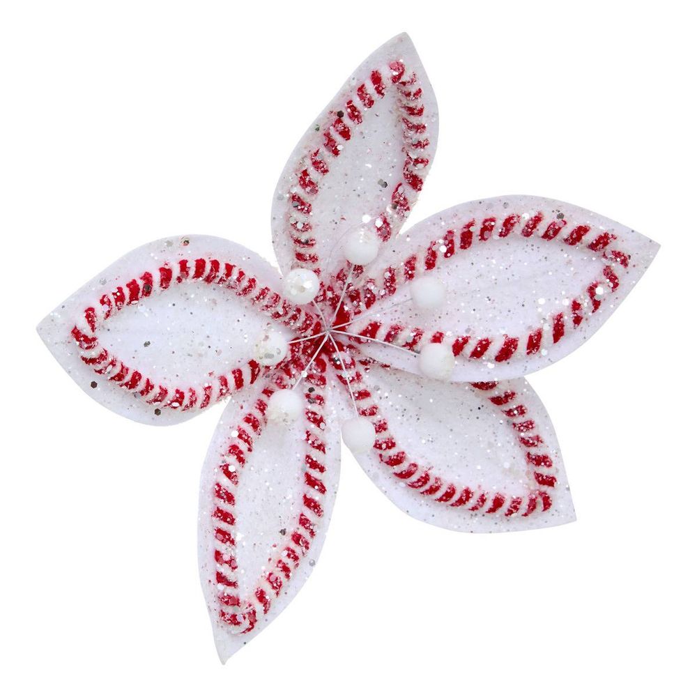 Décoration de sapin fleur de poinsettia blanc et rouge d. 24 cm