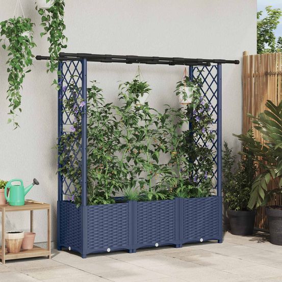 Lit potager surélevé treillis pp jardin support plantes toit plat 162,5x40x136cm gris