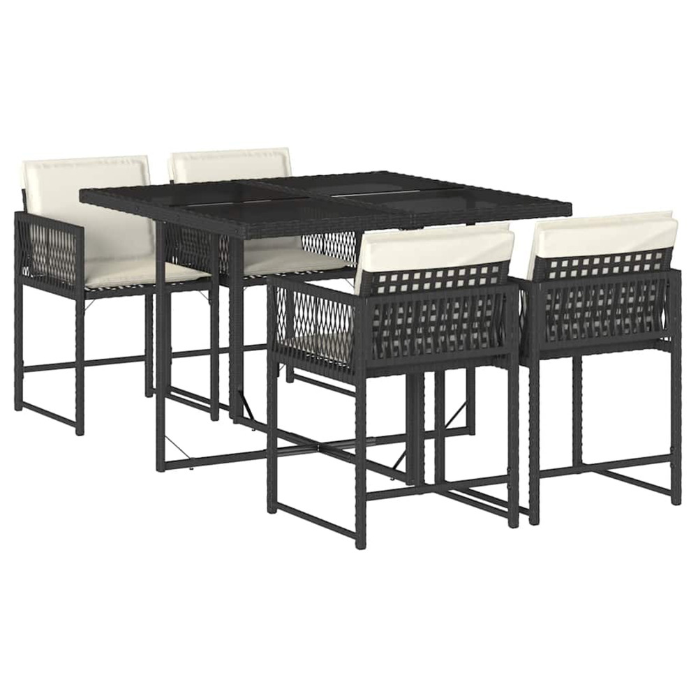 Ensemble à manger de jardin coussins 5pcs noir résine tressée