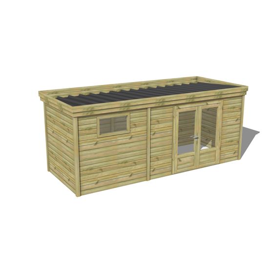 Abri de jardin bois pin traité autoclave 27mm - 5,495x2,14m / 12m2 - bac acier - abri français