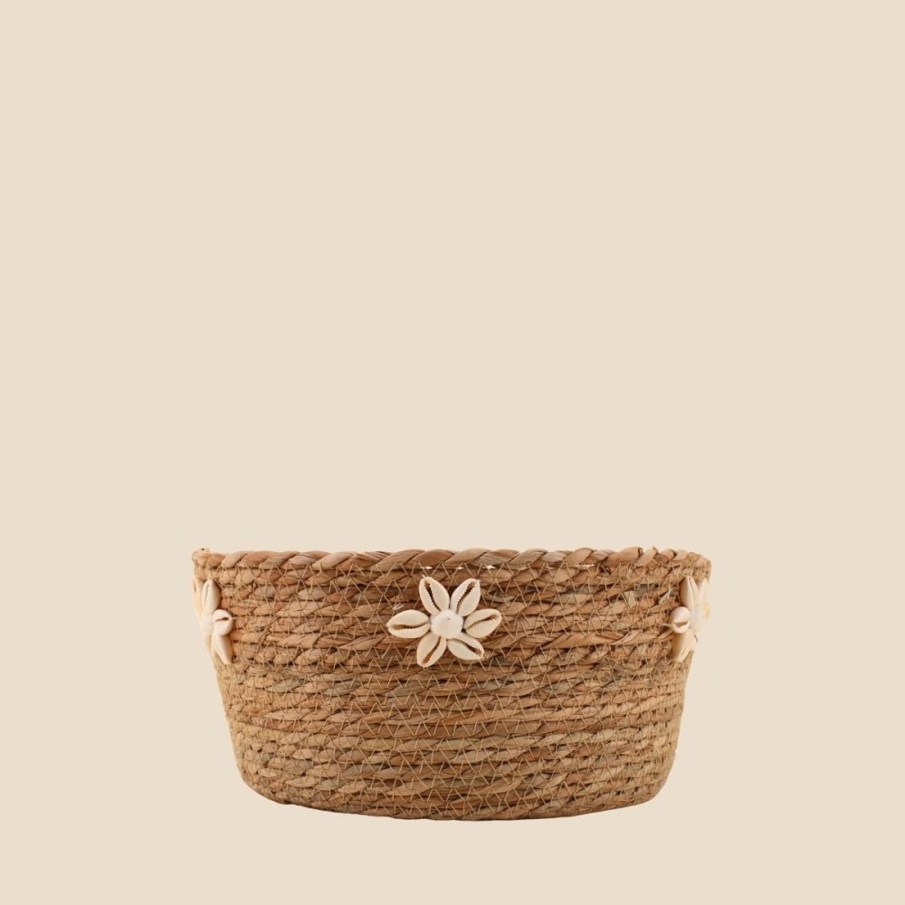 Panier en fibres naturelles détails coquillages 27cm