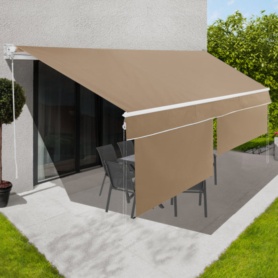 Store banne manuel 4x3 m taupe lambrequin h.1,40 m