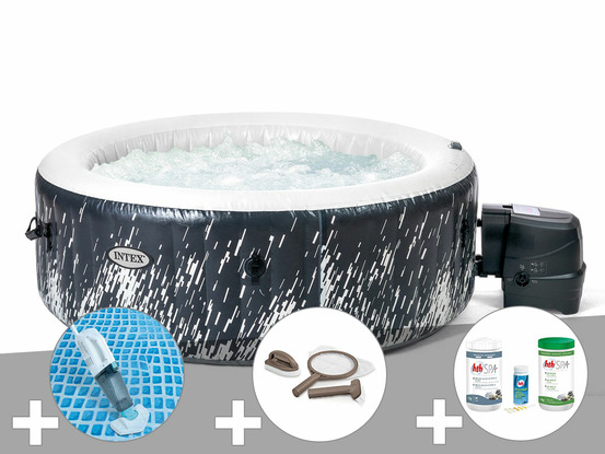 Kit spa gonflable purespa galaxie rond bulles avec led 4 places + aspirateur +