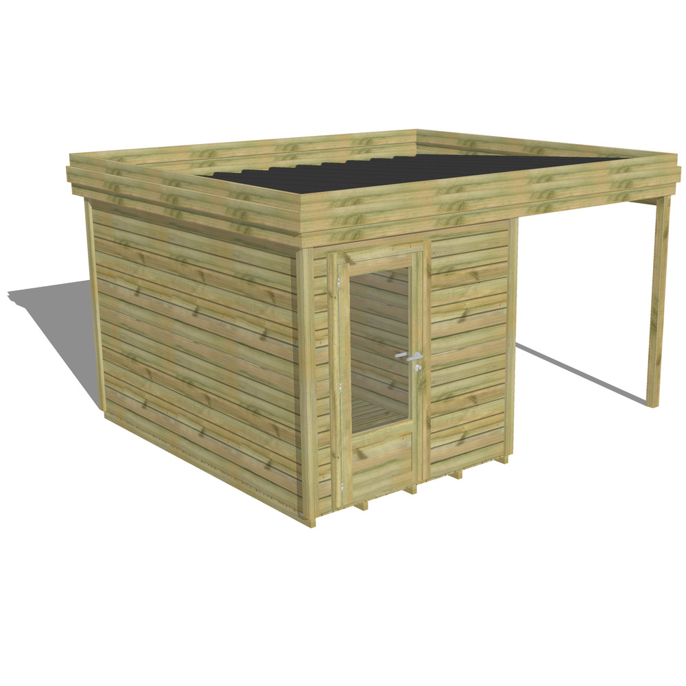 Abri de jardin bois pin traité autoclave 27mm - 4,14x3,44m / 14m2 - bac acier - plancher bois