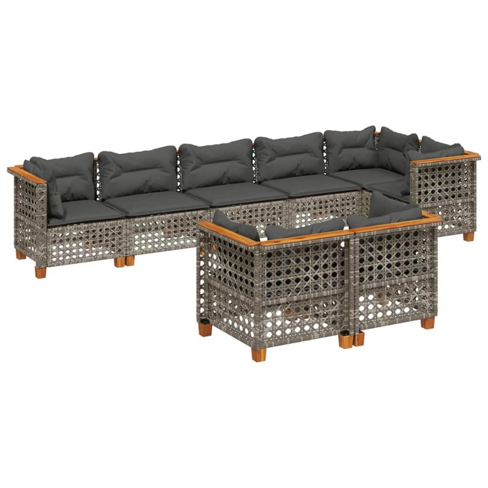 Salon de jardin 8 pcs avec coussins gris résine tressée