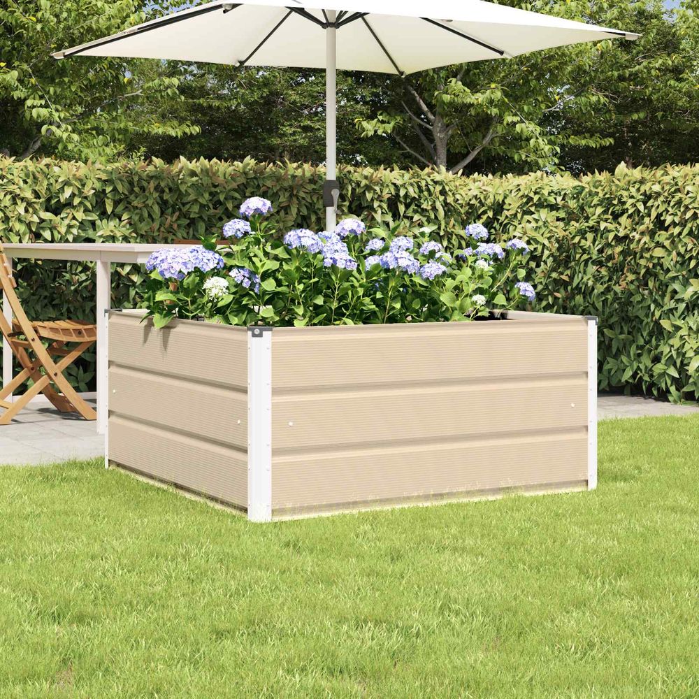 Carré potager acier moderne pour terrasse balcon bac à fleurs design 100x100x45 cm ivoire