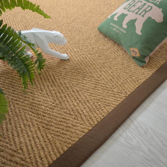 Tapis coco - paravan chevron - ganse coton marron - 200 x 290 cm