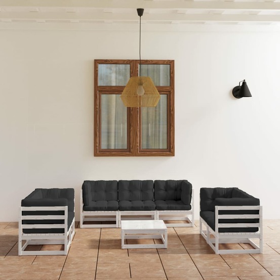 Salon de jardin 8 pcs avec coussins bois de pin massif