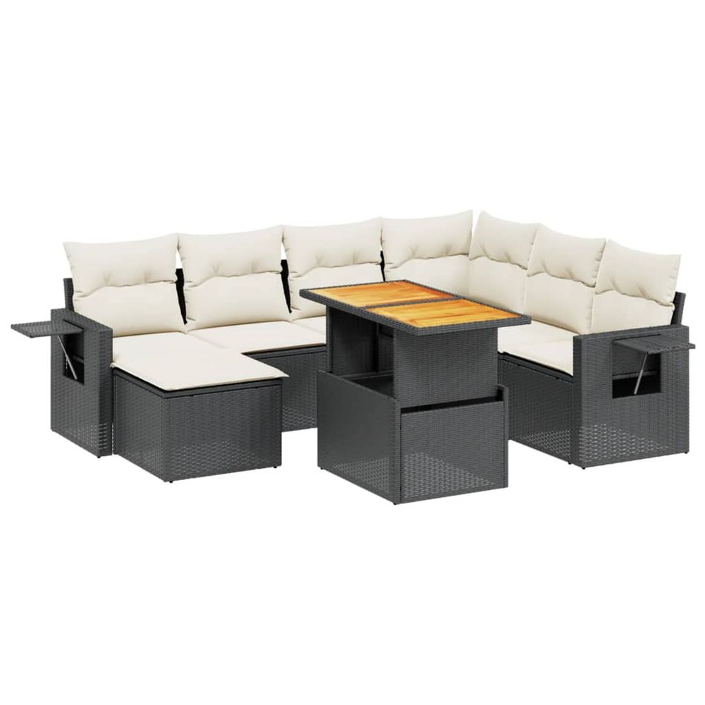 Salon de jardin 8 pcs avec coussins noir résine tressée