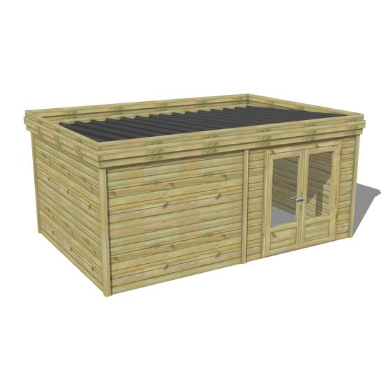Abri de jardin bois pin traité autoclave 27mm - 5,195x3,44m / 18m2 - bac acier - abri français