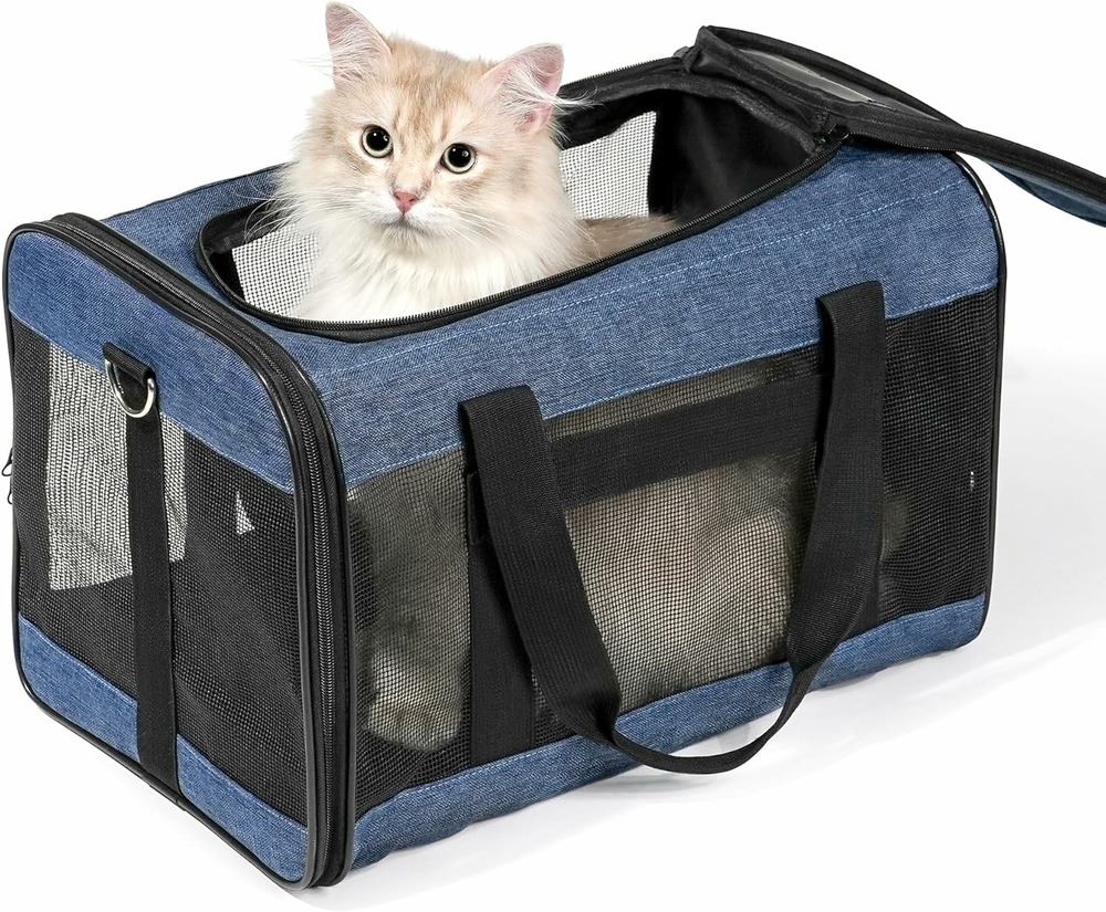 Sac de transport souple pliable pour chat ou petit chien bleu