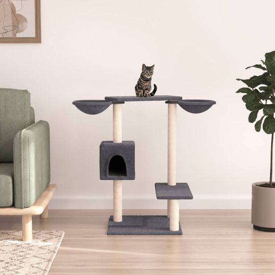 Arbre à chat bas double panier sisal gris foncé 82cm pour chaton facile