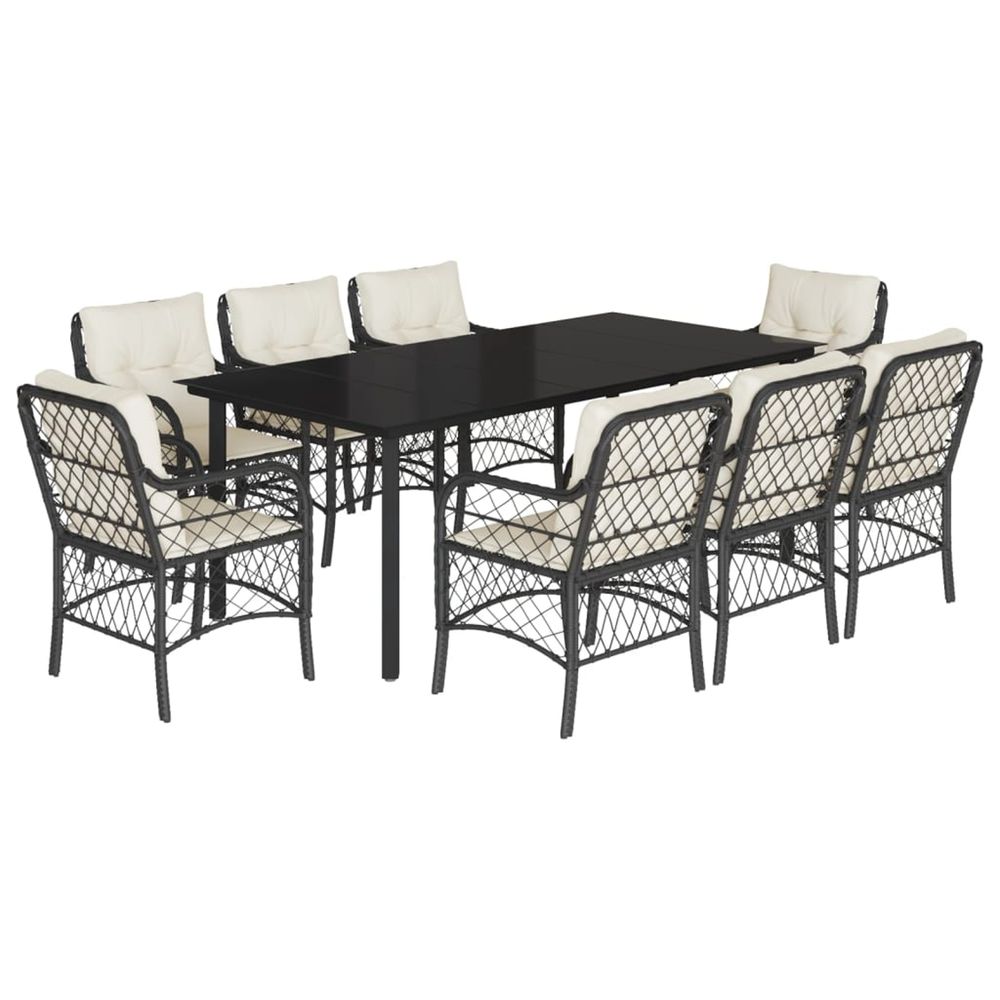 Ensemble à manger de jardin 9pcs coussins noir résine tressée