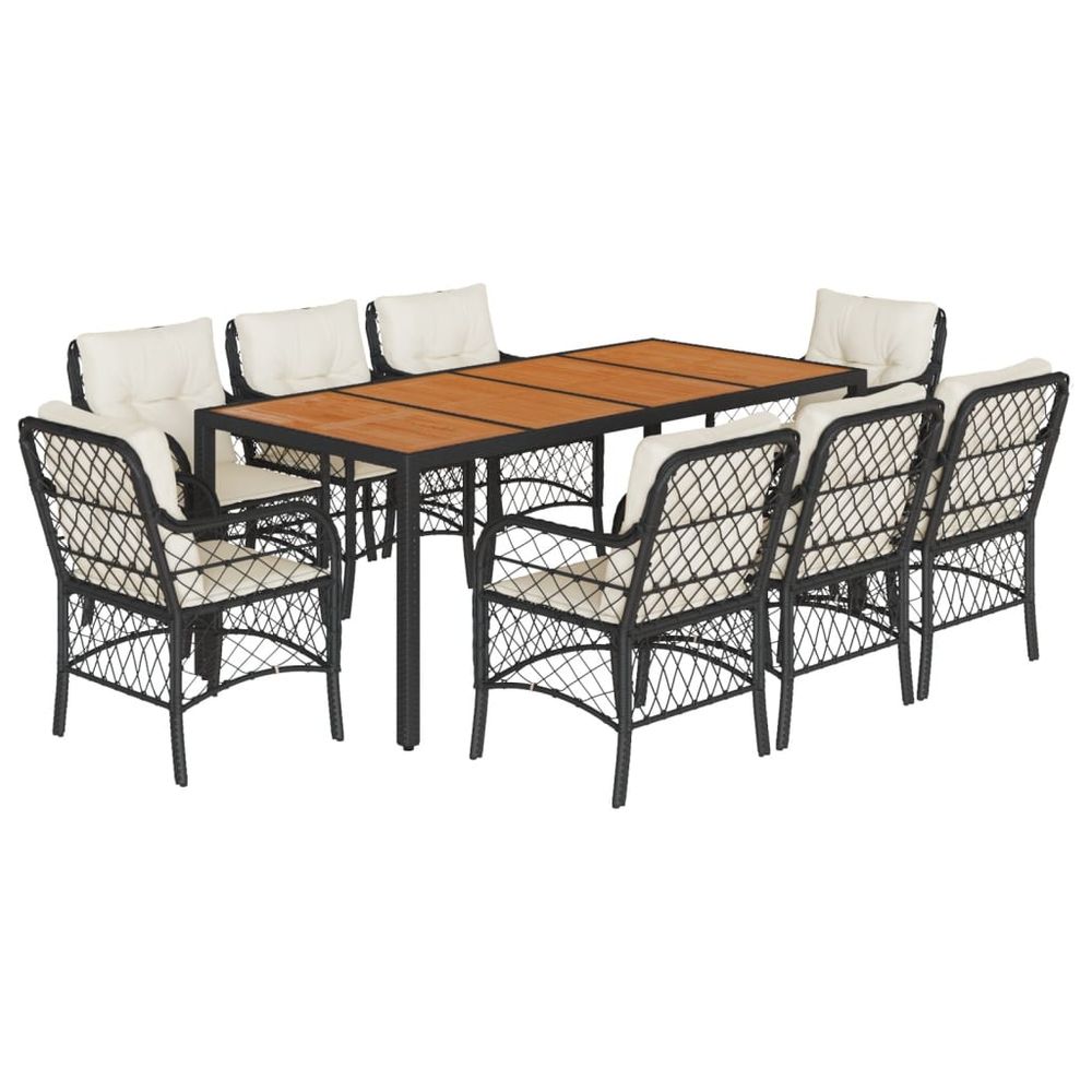 Ensemble à manger de jardin 9pcs coussins noir résine tressée