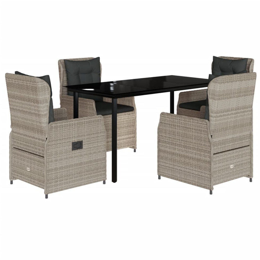 Ensemble à manger de jardin et coussins 5 pcs gris clair rotin