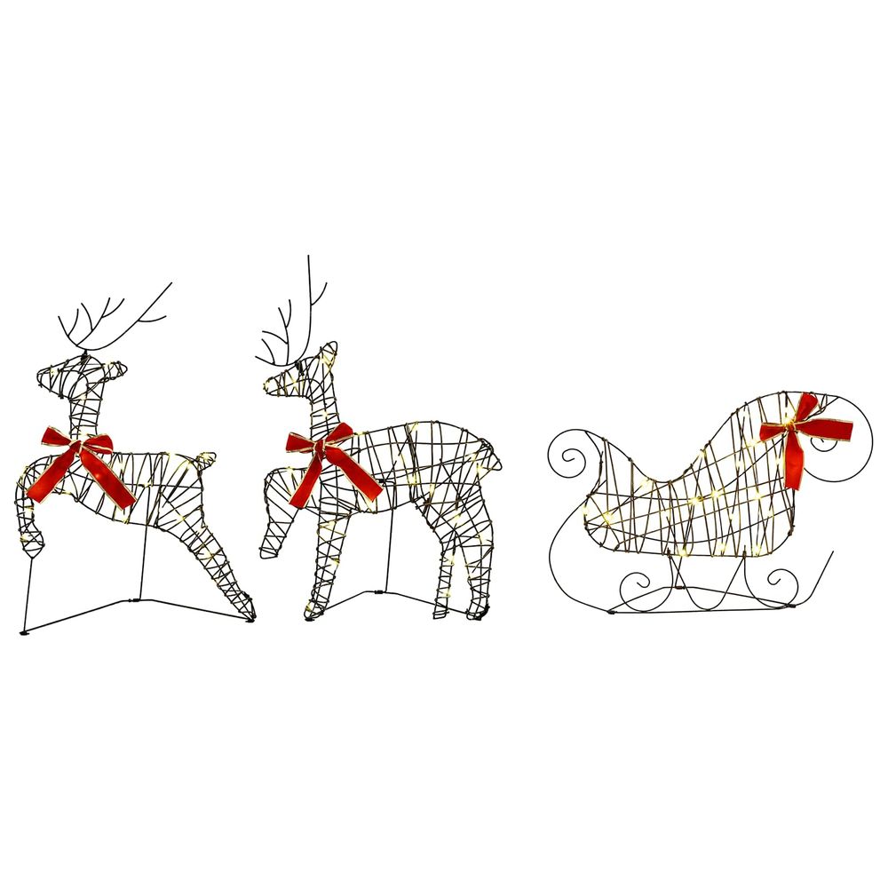Renne de noël avec traîneau 3 pc 60 led blanc chaud