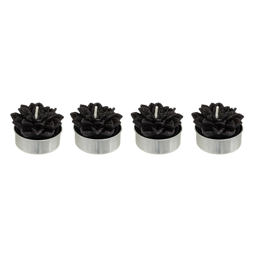 Lot de 4 bougies de noël déco fleur poinsettia noire pailletée