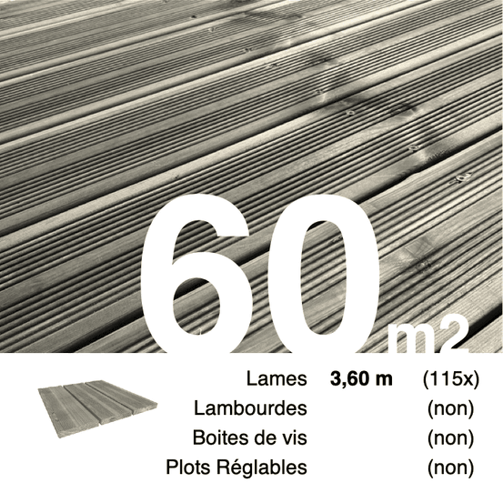 Lames de terrasse pin autoclave gris 27 x 145 mm • longueur 3,6 m • classe 3b • lot pour 60 m²