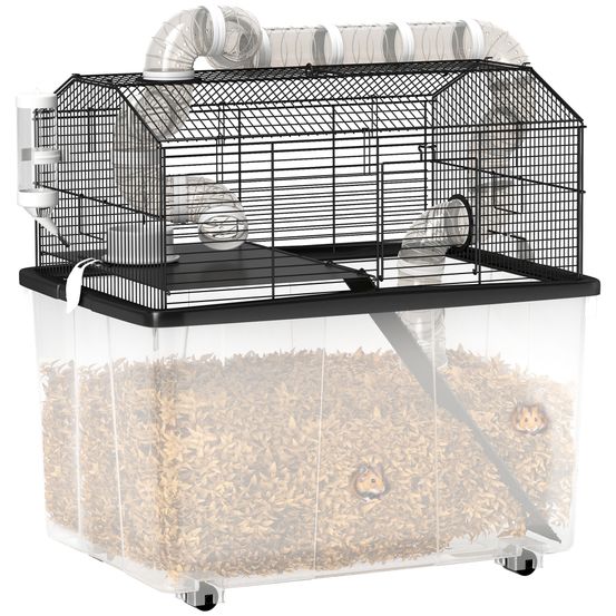 Cage hamster nain acier avec tubes de jeu et accessoires complets 58x57cm noir