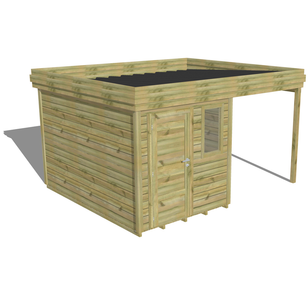 Abri de jardin bois pin traité autoclave 27mm - 4,14x3,44m / 14m2 - bac acier - plancher bois