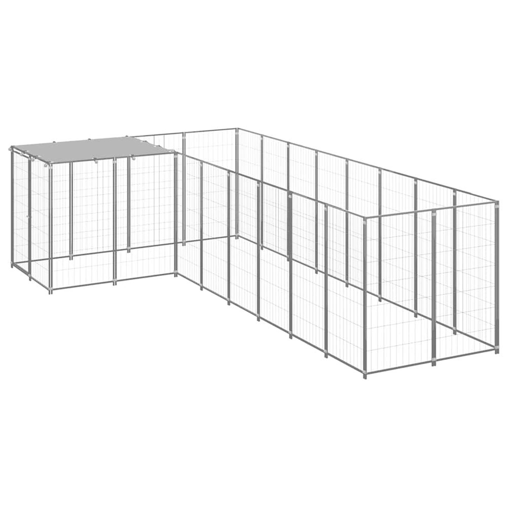 Chenil extérieur 6,05 m² acier avec toit de protection pour jardin argenté
