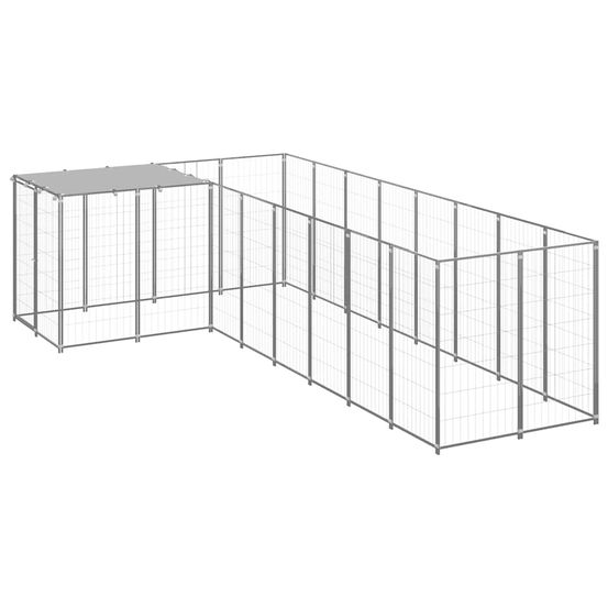 Chenil extérieur 6,05 m² acier avec toit de protection pour jardin argenté