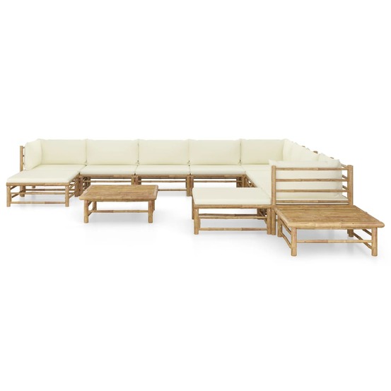Salon de jardin 12 pcs avec coussins blanc crème bambou