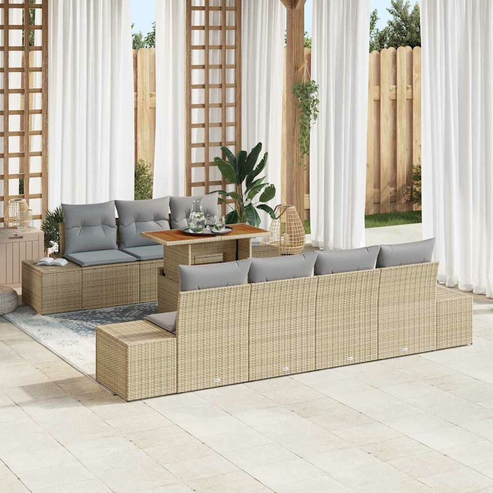 Ensemble de canapé de jardin 8 pcs beige poly rotin