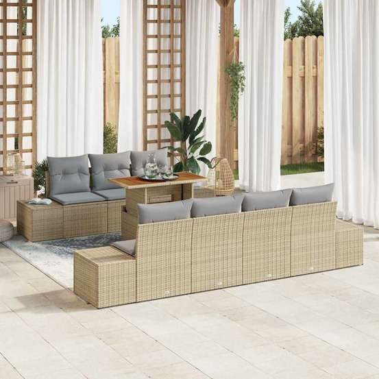 Ensemble de canapé de jardin 8 pcs beige poly rotin
