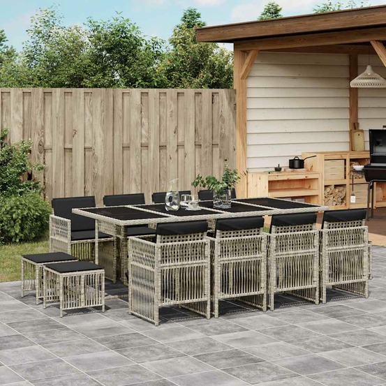 Ensemble à manger de jardin et coussins 13 pcs gris clair rotin