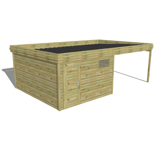 Abri de jardin bois pin traité autoclave 27mm - 6,94x4,34m / 30m2 - bac acier - abri français