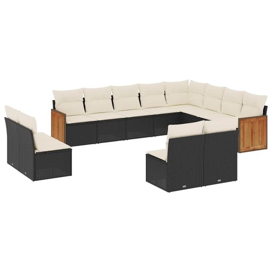 Salon de jardin 12 pcs avec coussins noir résine tressée