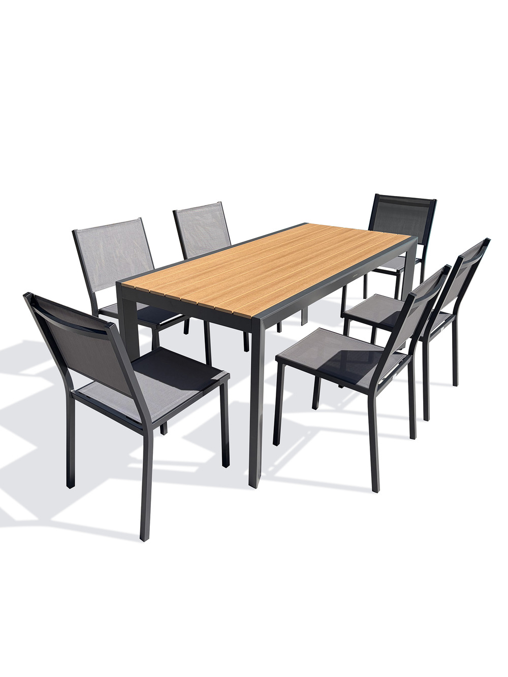 Ensemble table de jardin tonga (170x80 cm) en aluminium et plateau polywood aspect bois
