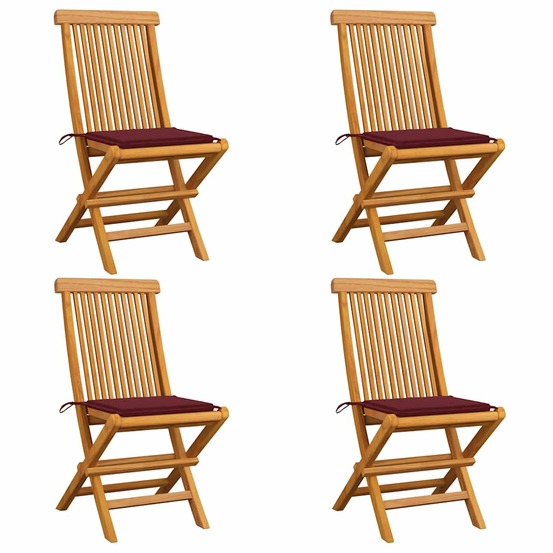 Chaises de jardin avec coussins rouge bordeaux lot de 4 teck