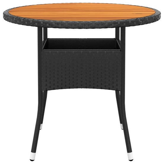 Table de jardin ø80x75 cm résine tressée et bois d'acacia noir