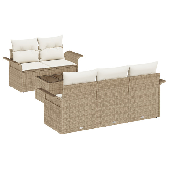 Ensemble de canapé de jardin 6 pièces avec coussins beige poly rattan