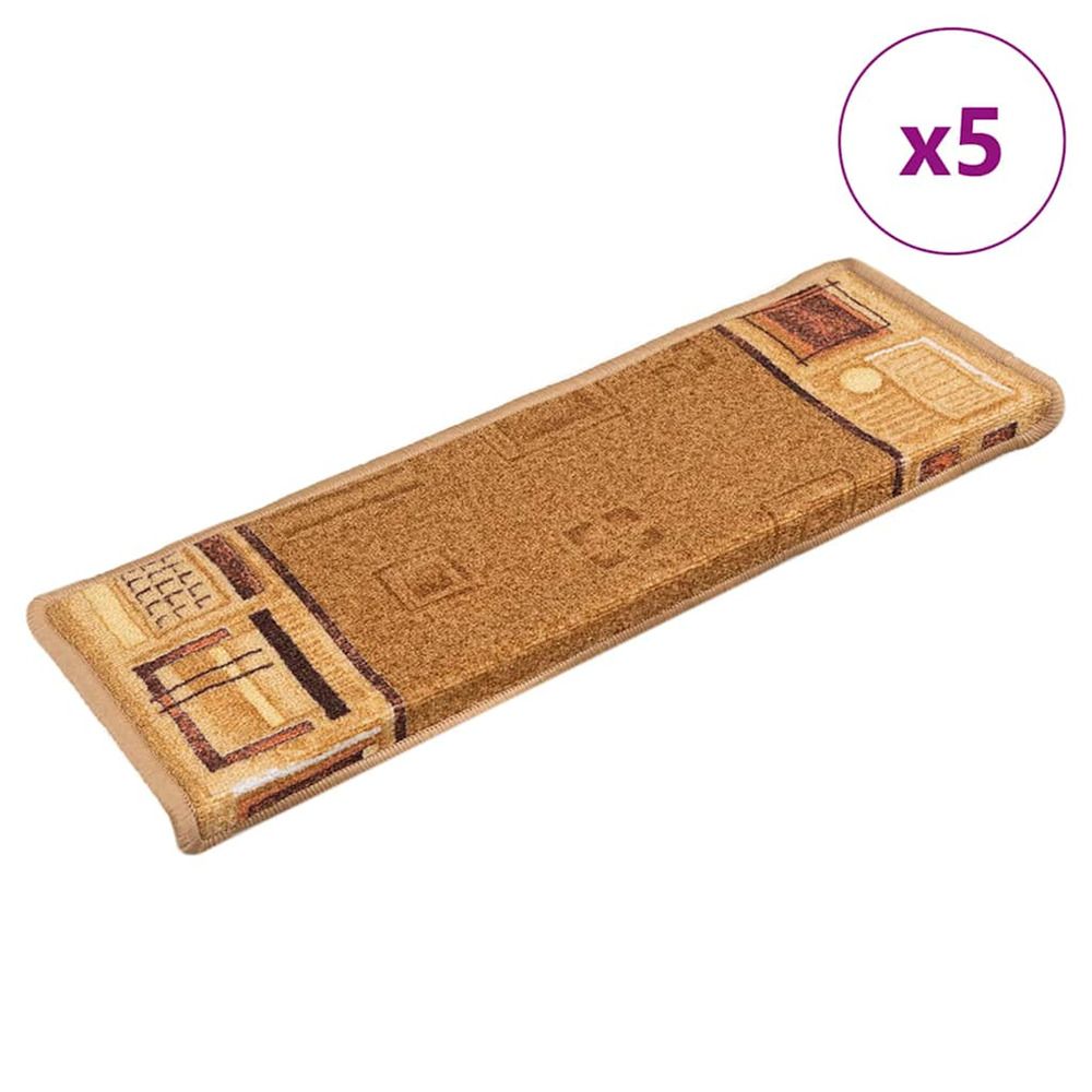 Tapis d'escalier autoadhésifs 5 pcs 65x21x4 cm beige