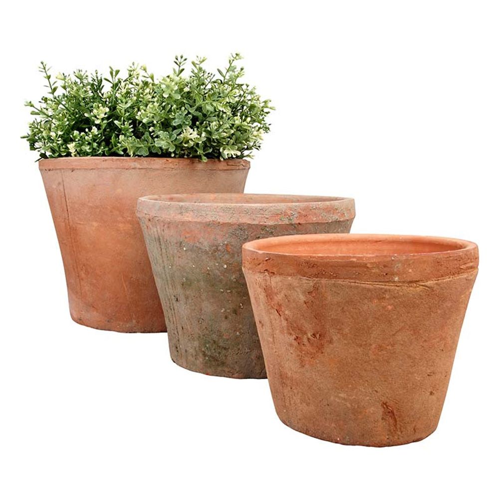 Lot de 3 pots de fleurs en terracota vieilli