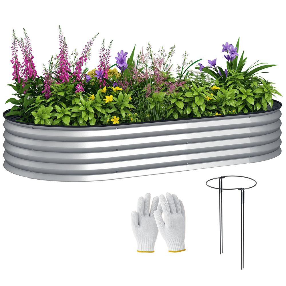 Carré potager bordure caoutchouc acier galvanisé extérieur racines 181x93x30cm argent