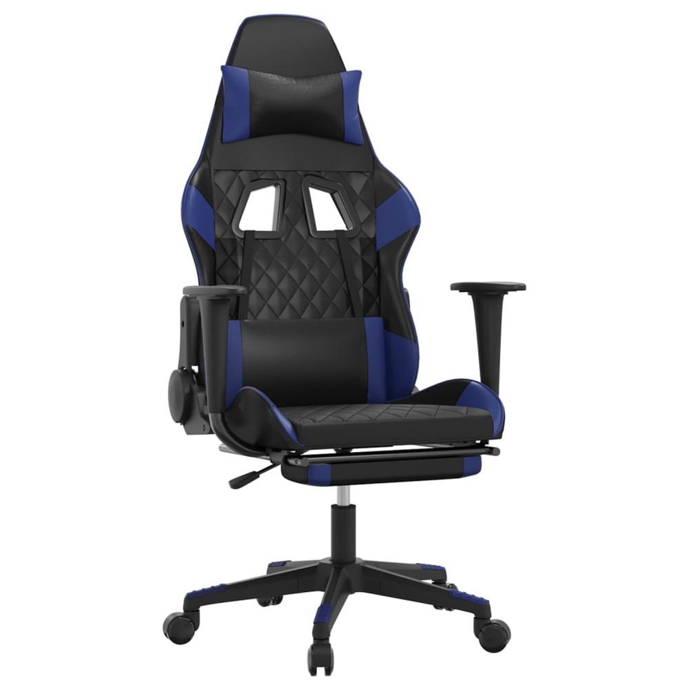 Chaise de jeu avec repose-pied noir et bleu similicuir
