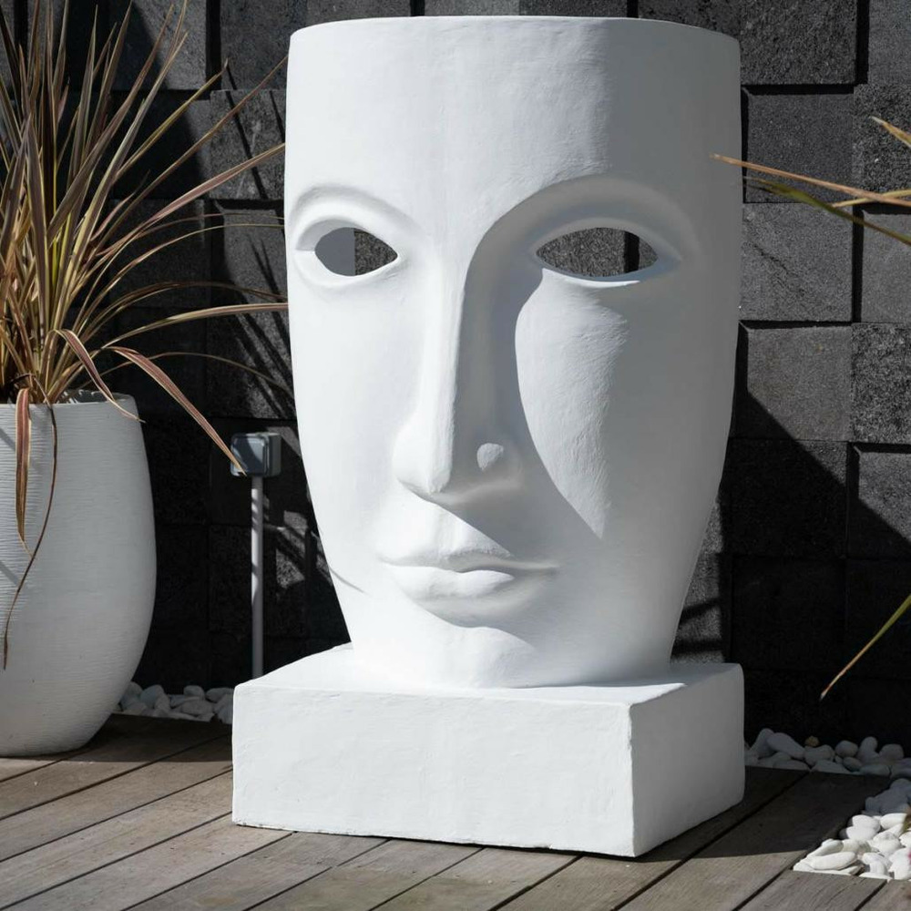 Grande statue de jardin visage design blanc